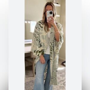 NWT Anthropologie Long Sleeve Graphic Linen Blend Duster